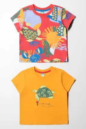 2 Pack Turtle Printed T-Shirts Orange & Red