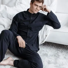 Black Cotton Pajamas for men, Natural Fabric Men's Sleepwear, Men Set Pajama, Gift Pajamas Man, Black Men's Classic Pajama