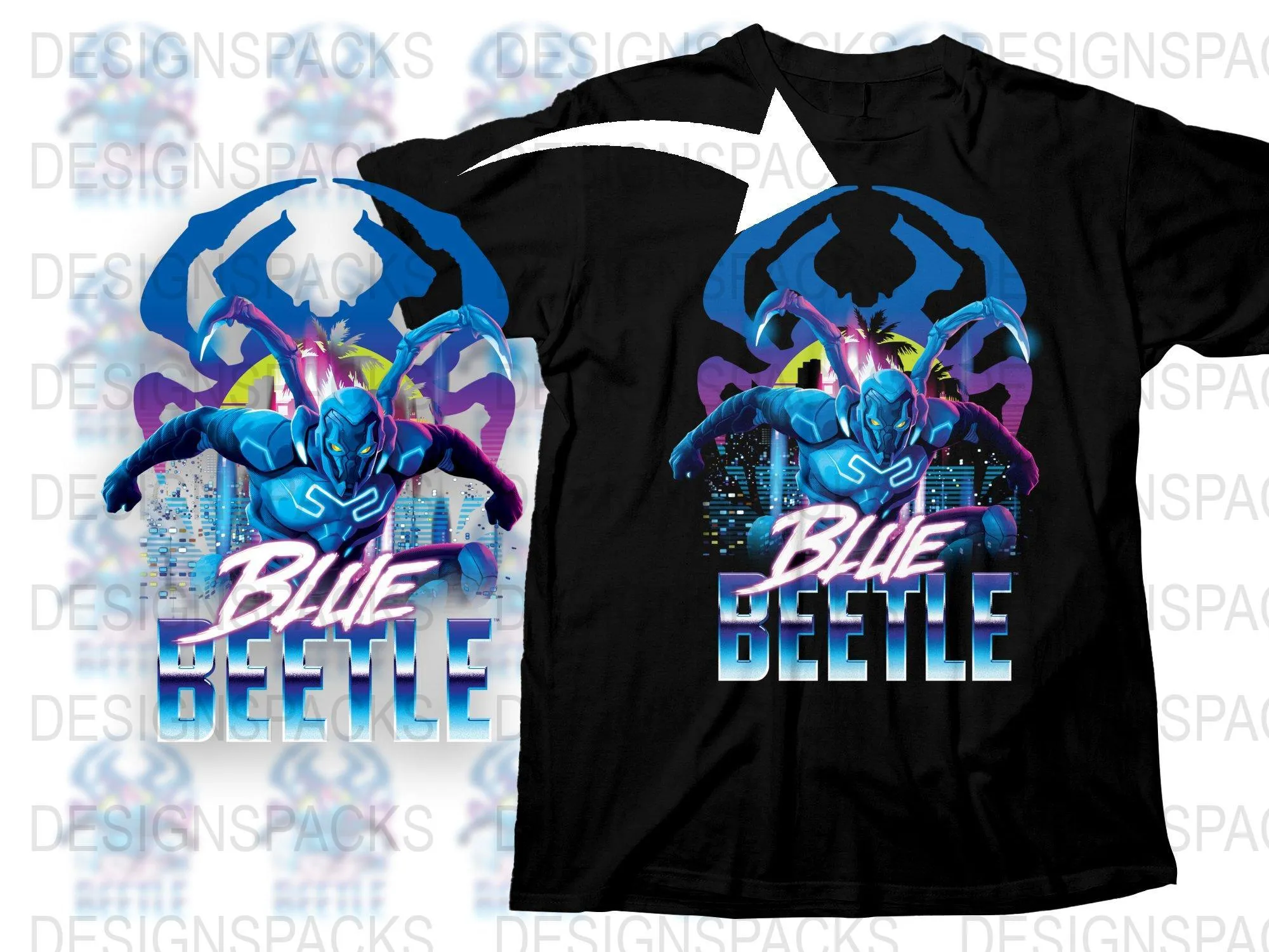 Blue Beetle Dynamic Hero Graphic Png Digital Download