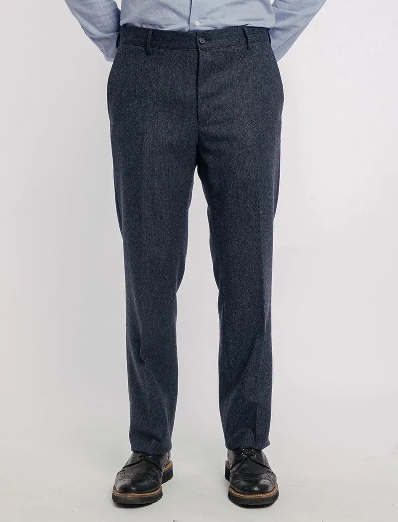 Blue Plain Weave Lambswool Comfort Trousers