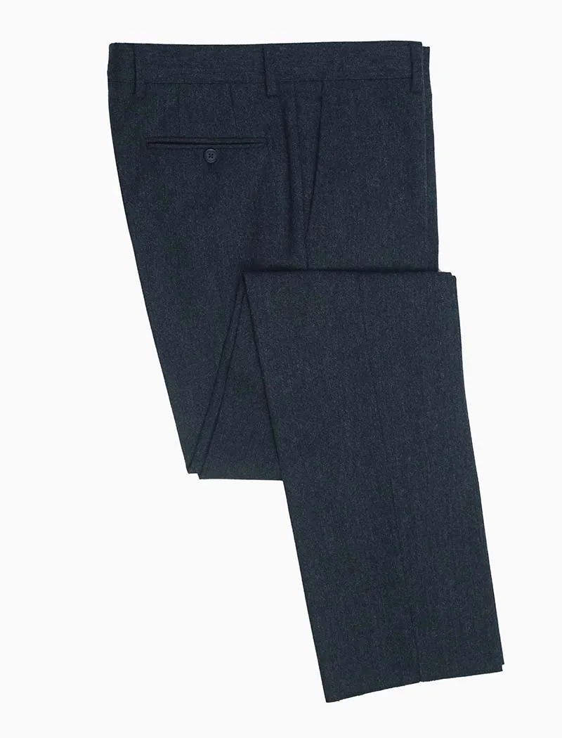 Blue Plain Weave Lambswool Comfort Trousers