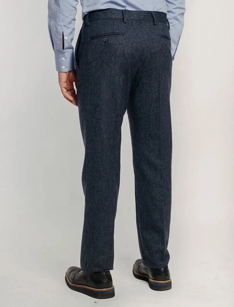 Blue Plain Weave Lambswool Comfort Trousers