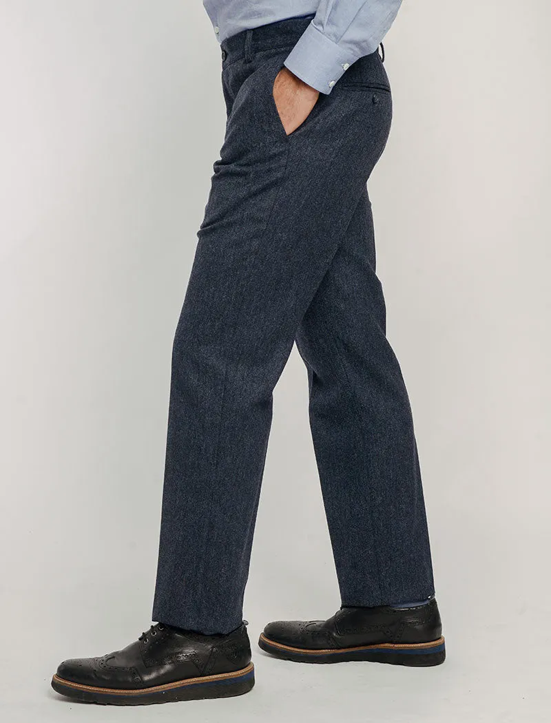 Blue Plain Weave Lambswool Comfort Trousers