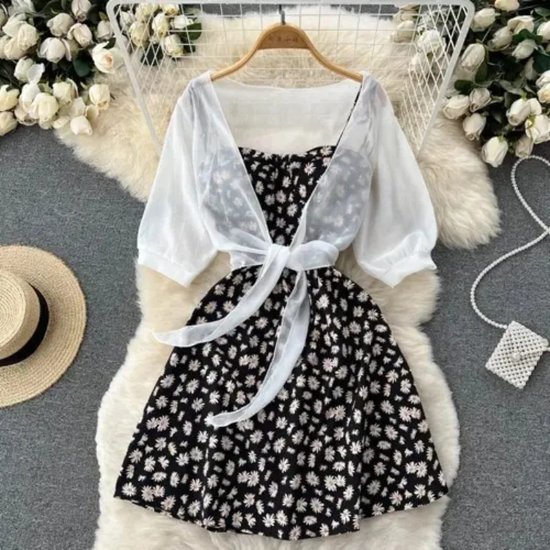 Breezy Chic Floral Print Two-Piece Summer Mini Dress