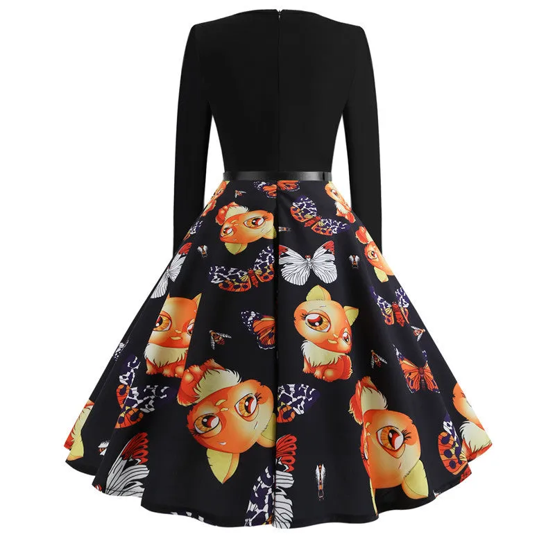 Butterfly Print Long Sleeve Dress