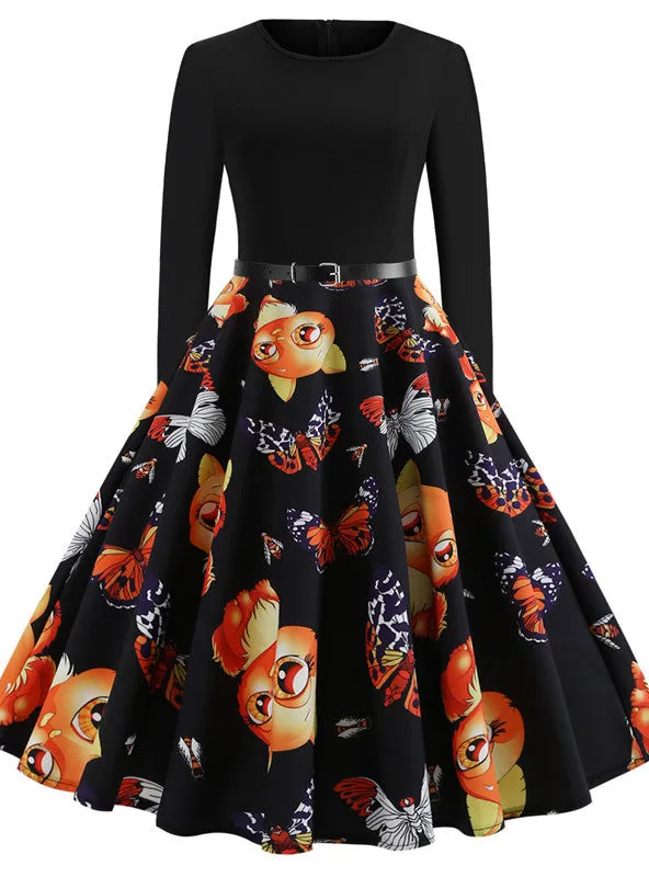 Butterfly Print Long Sleeve Dress