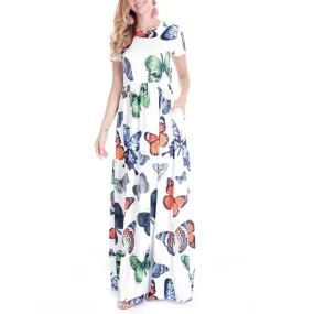 Butterfly Print Round neck Floral Dresses