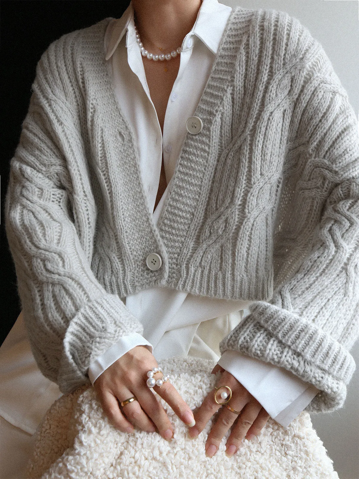 Cable Knit Graceful Crop Cardigan