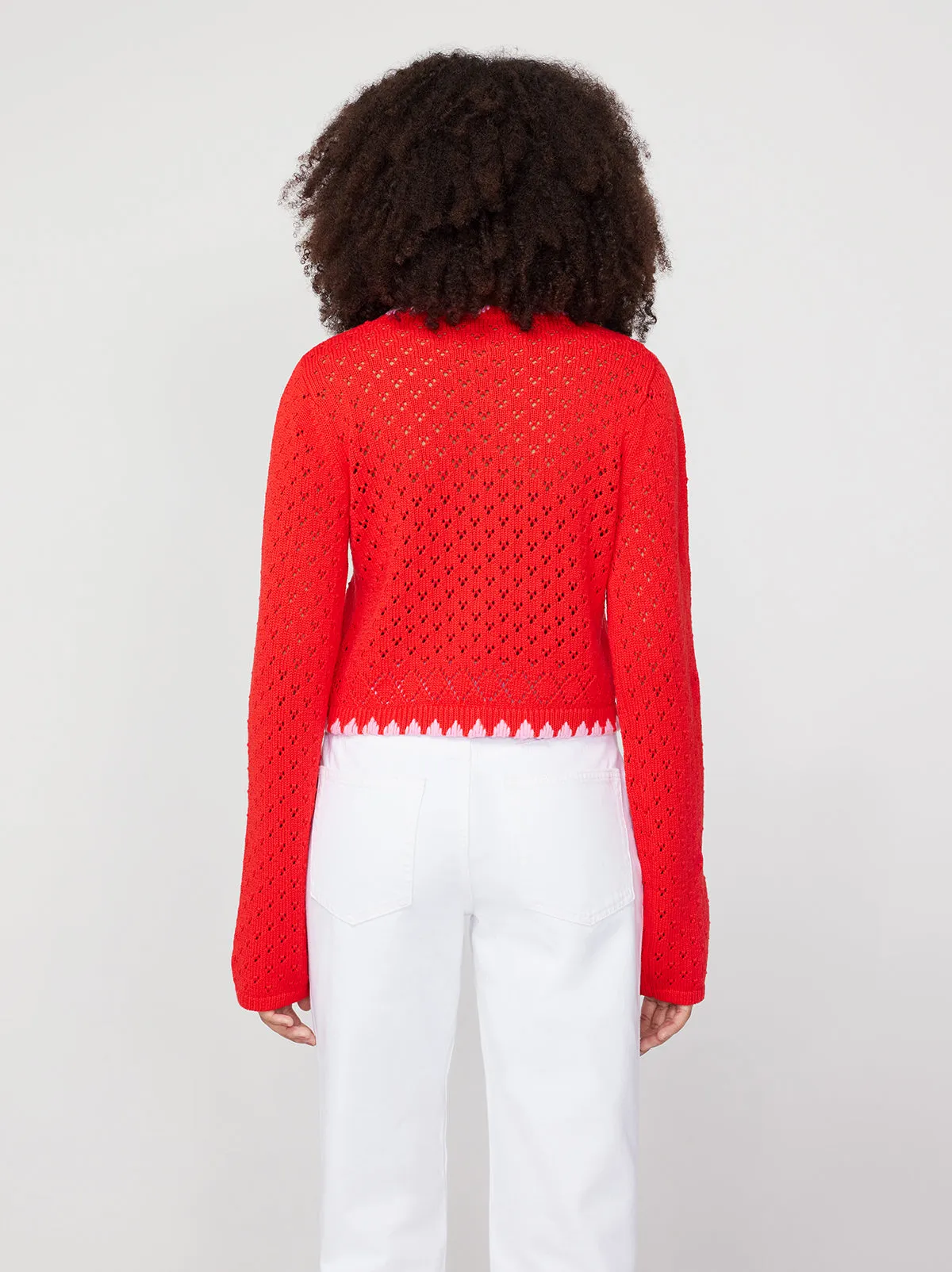 Carmel Red Pointelle Knit Cardigan