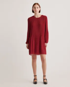 Chiffon Pleated Long Sleeve Mini Dress