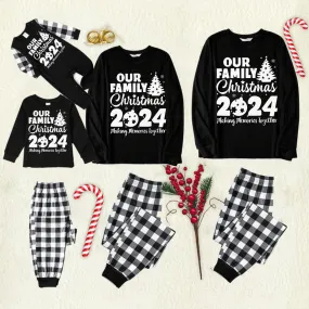 Christmas Tree & "2024 Making Memories Together" Patterned Black & White Plaid Pajamas Set