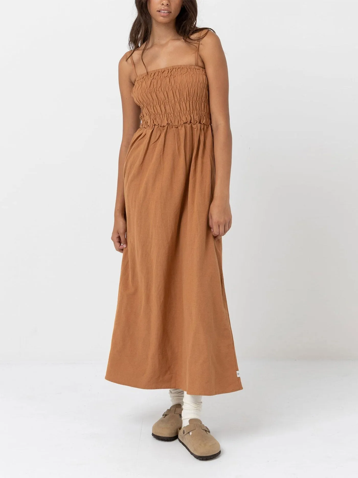 Classic Shirred Midi Dress