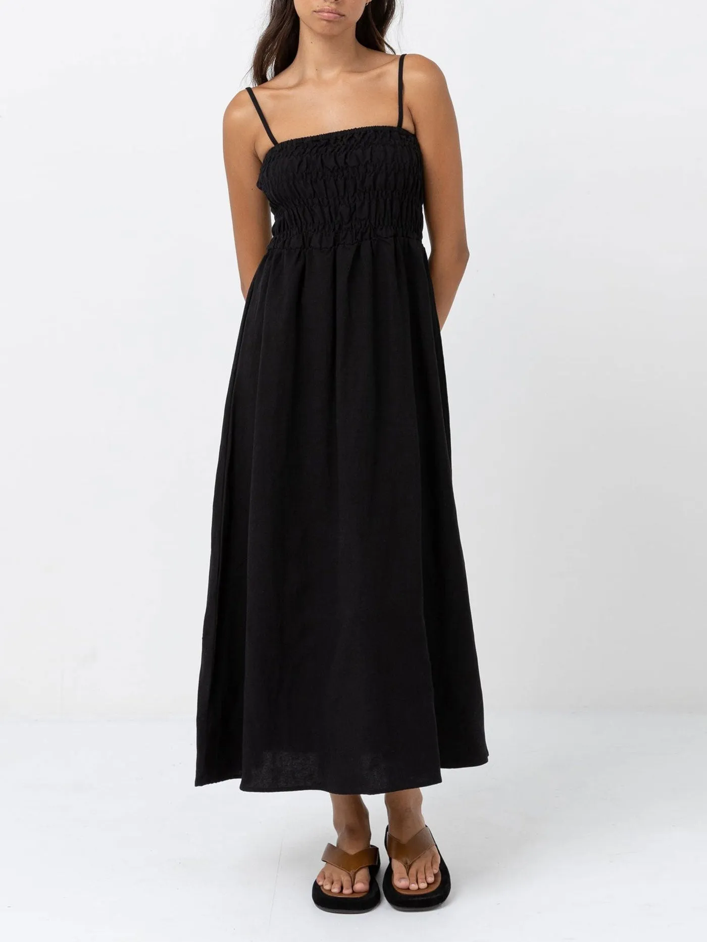 Classic Shirred Midi Dress