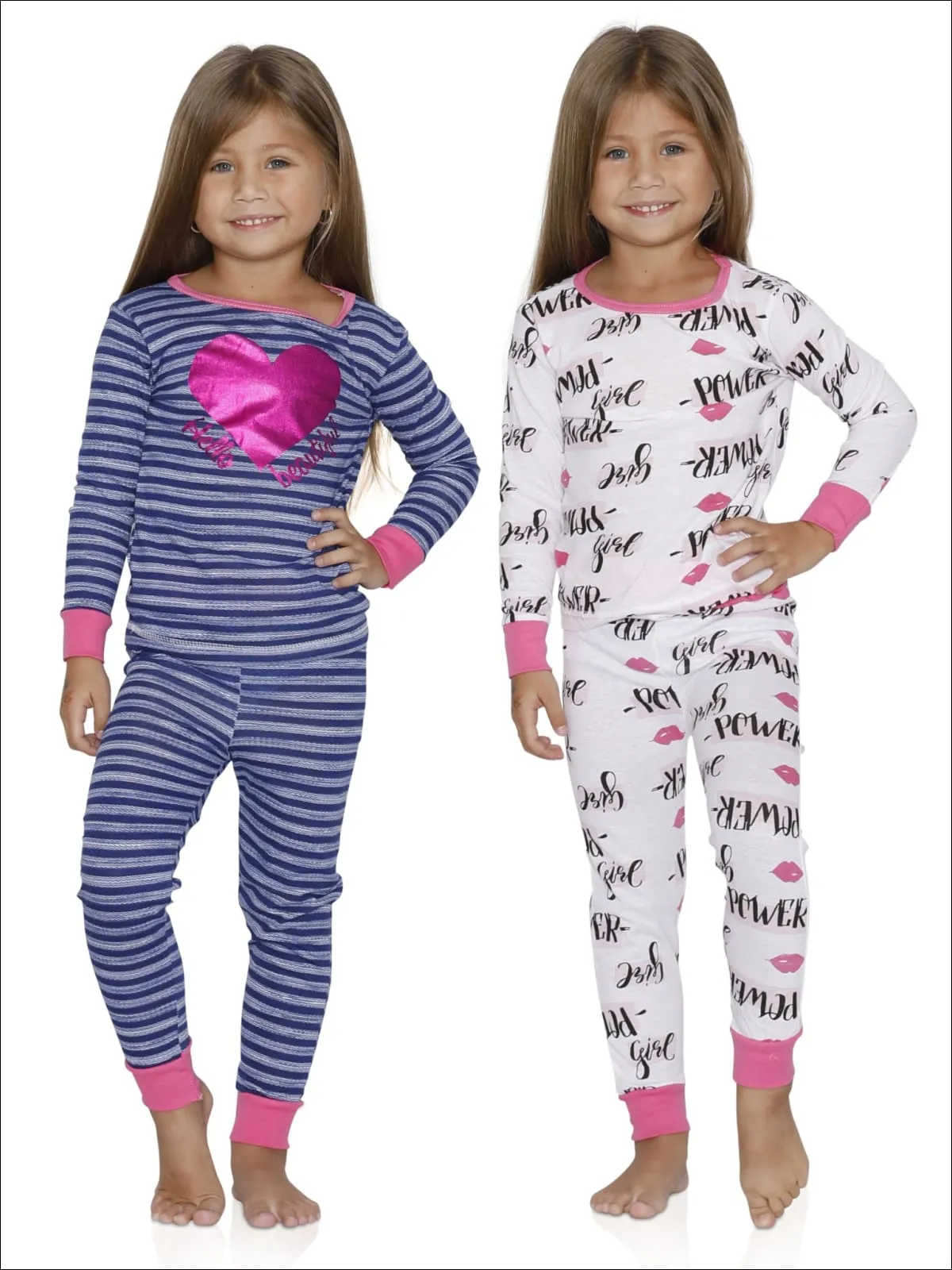 Cozy Couture Girls' 4 Piece Love Girls Power and  Hello Beautiful Cotton Pajamas