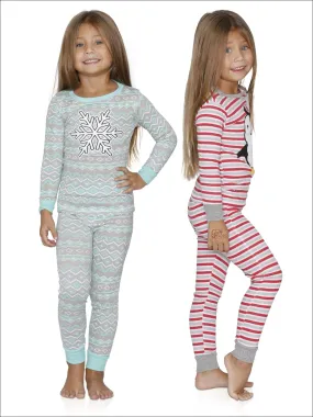 Cozy Couture Girls' 4 Piece Snow Flake and Penguin Cotton Pajamas