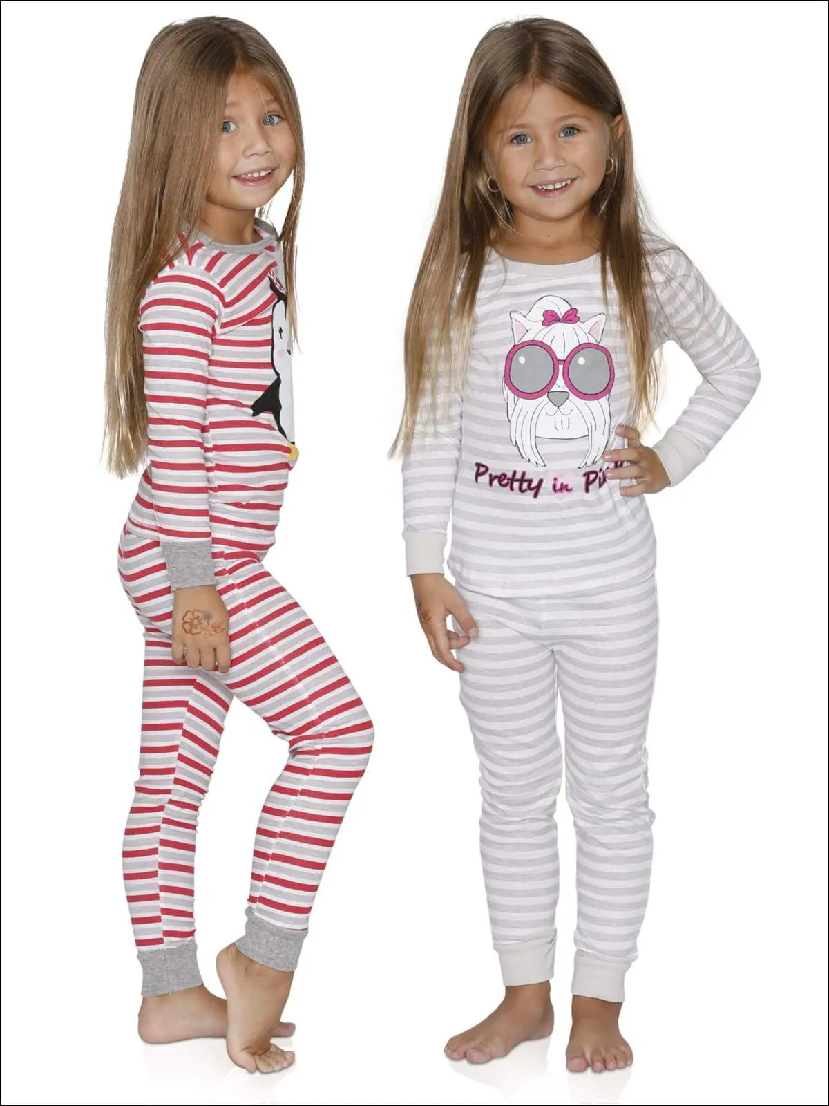 Cozy Couture Girls' Pretty in Pink and Penguin Cotton Pajamas