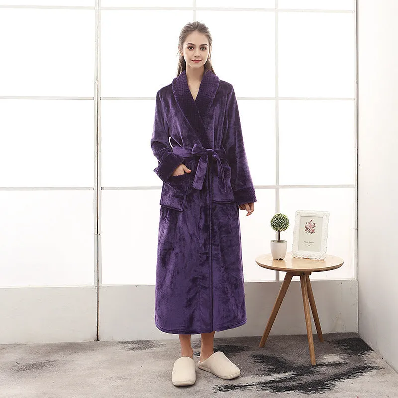 Cozy Long Robe with Long Sleeves in Solid Colors - 100% Polyester Fiber