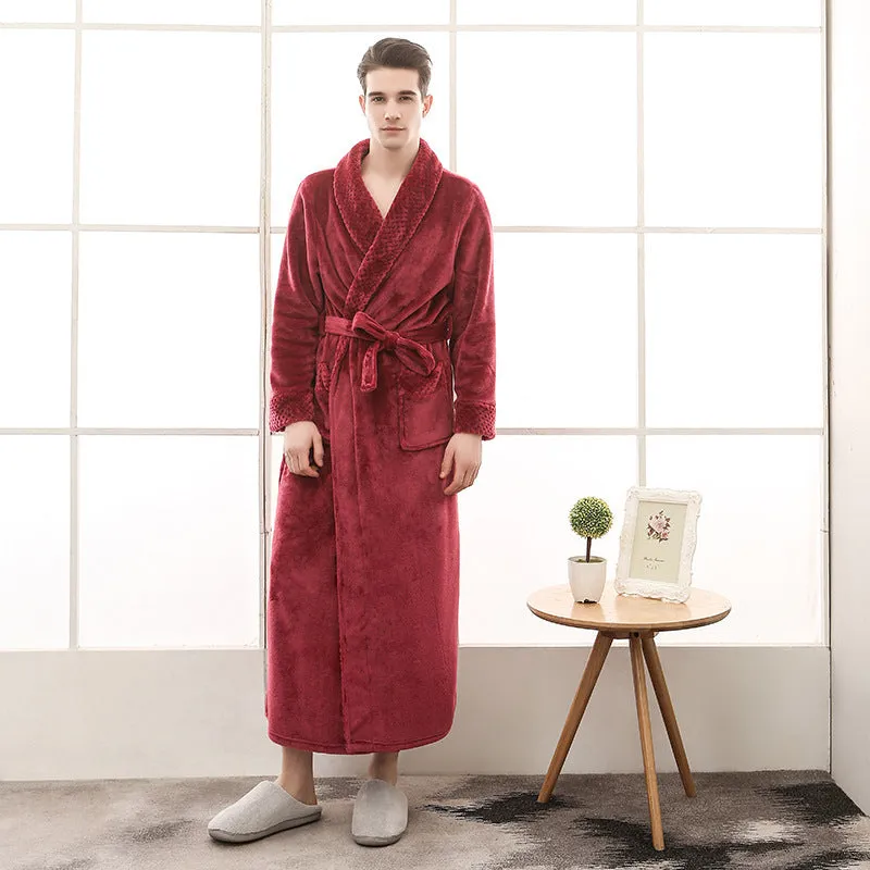 Cozy Long Robe with Long Sleeves in Solid Colors - 100% Polyester Fiber