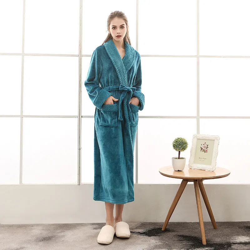 Cozy Long Robe with Long Sleeves in Solid Colors - 100% Polyester Fiber