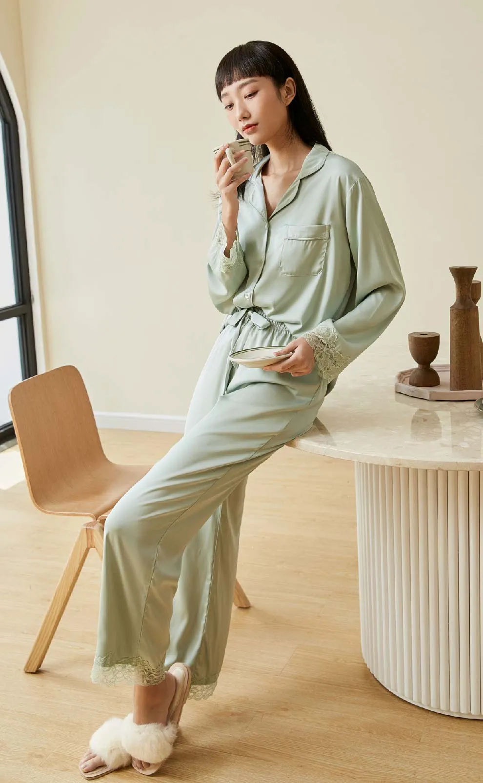 Cozy •  Silk Satin Long Sleeve Pajamas Set