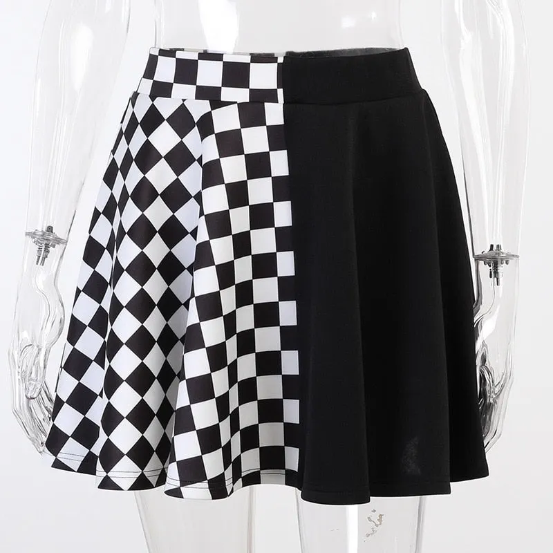 Dark Girl Contrast Plaid Stitching Skirt Sexy High Waist Overskirt In Summer Sexy Skirt Gothic