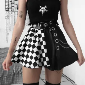 Dark Girl Contrast Plaid Stitching Skirt Sexy High Waist Overskirt In Summer Sexy Skirt Gothic