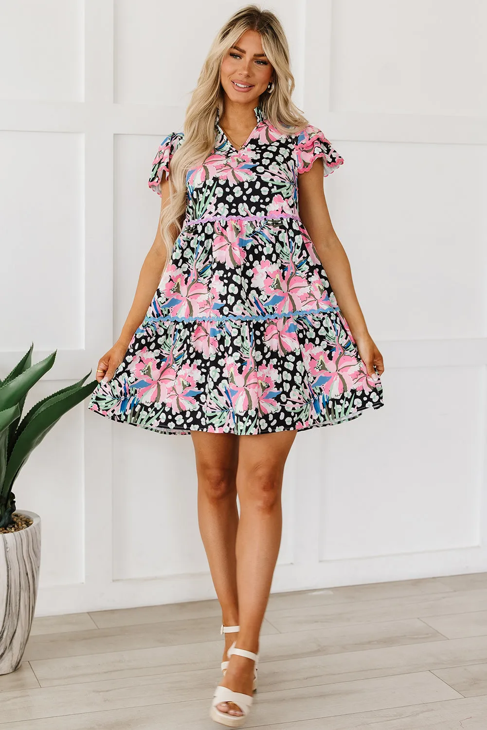 Floral Embellished Tiered Mini Dresses