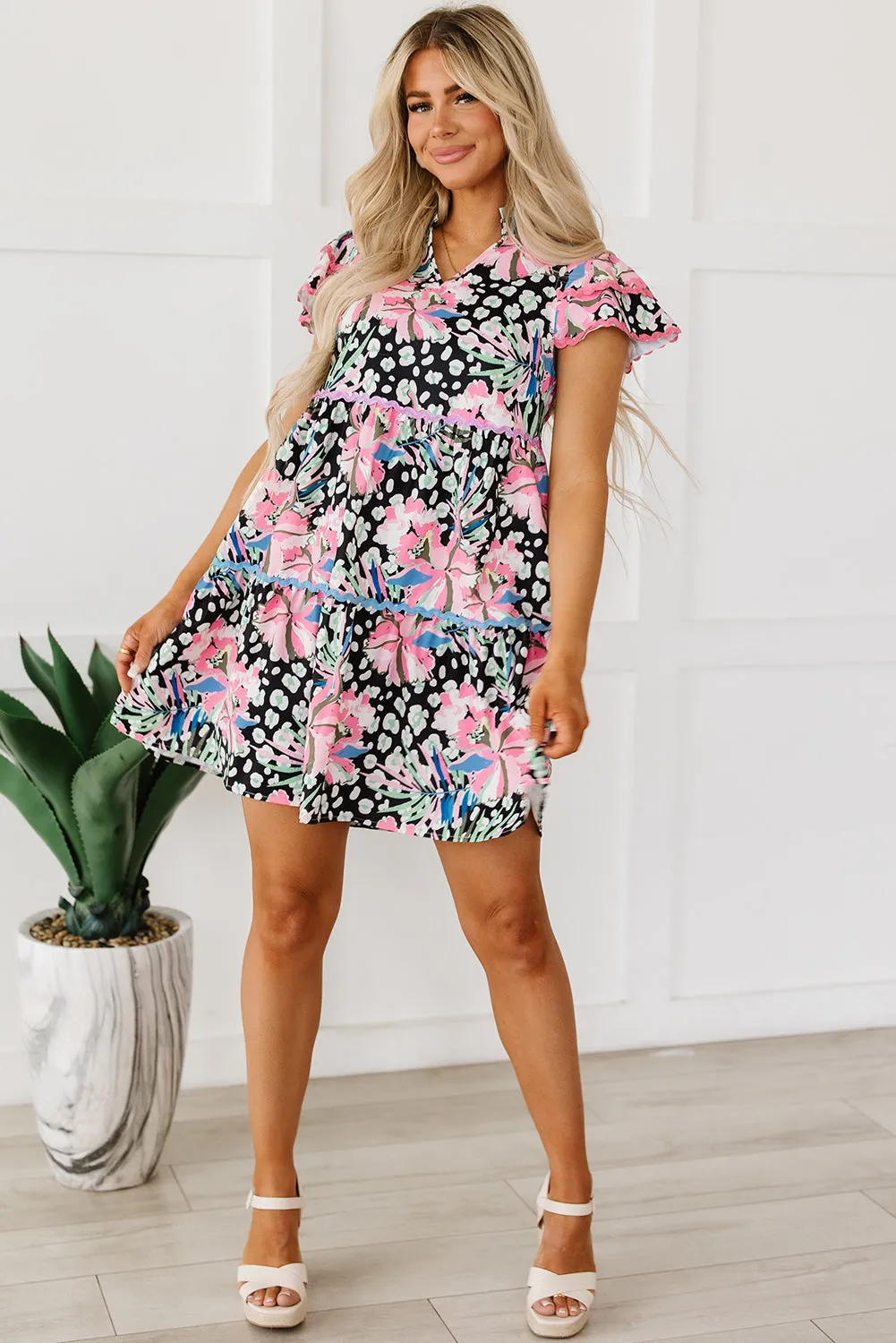 Floral Embellished Tiered Mini Dresses