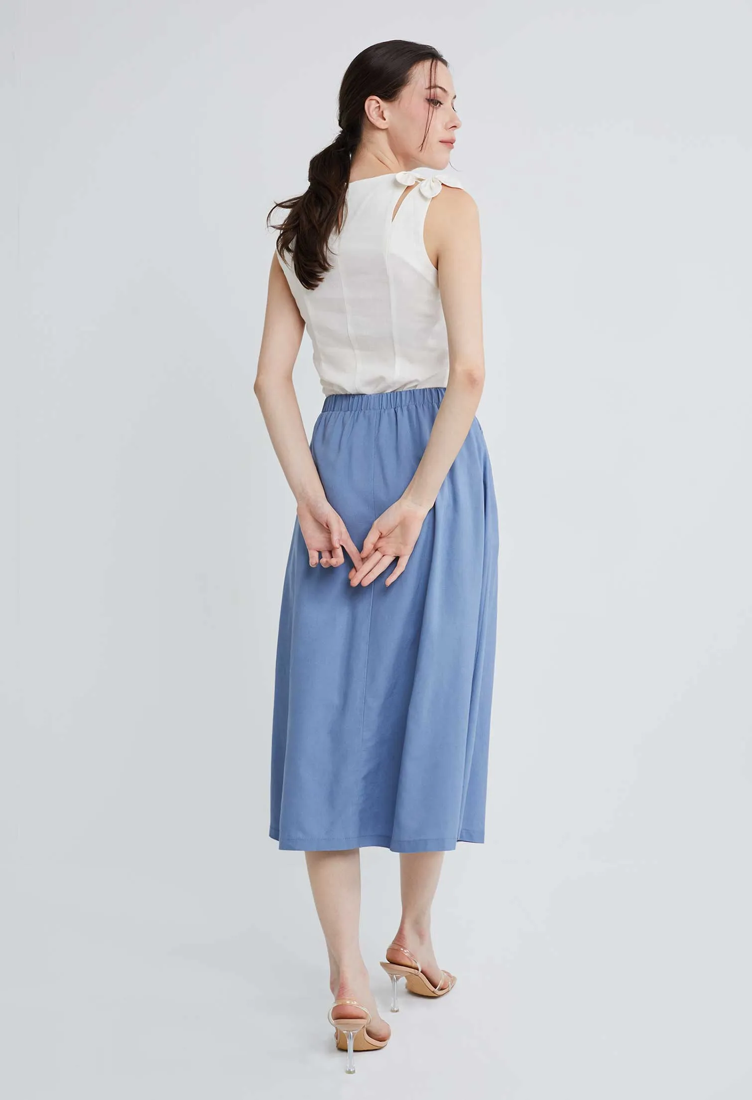 Flowy Linen Button Boho Skirt