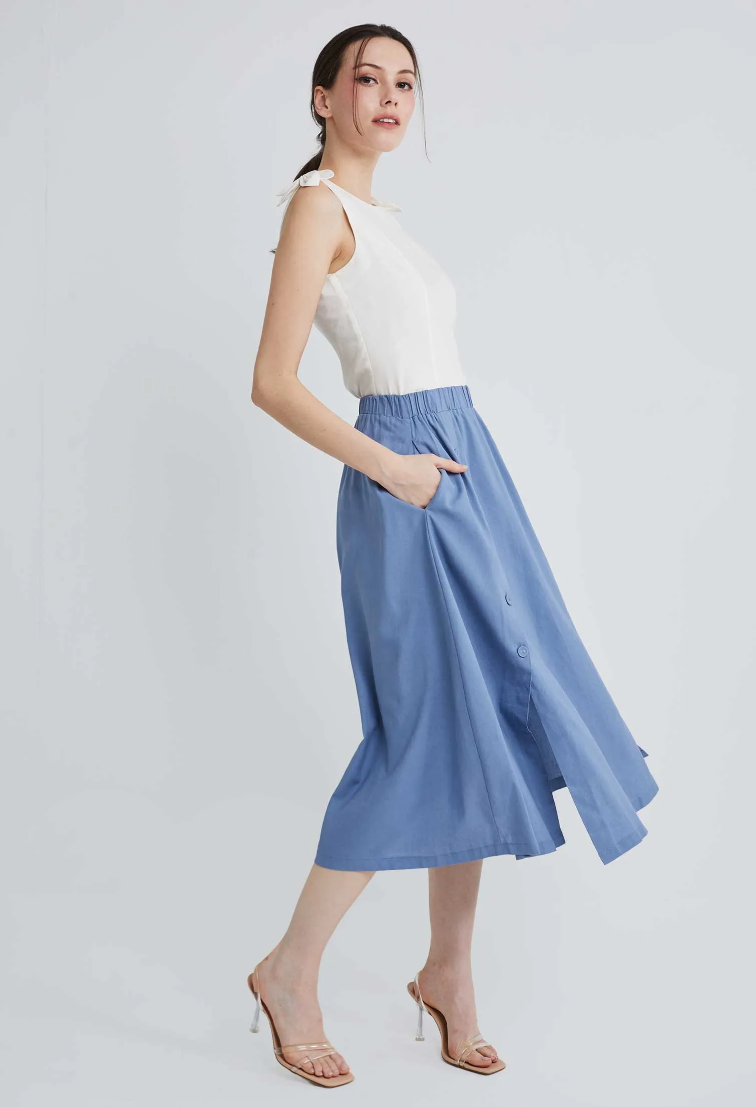 Flowy Linen Button Boho Skirt