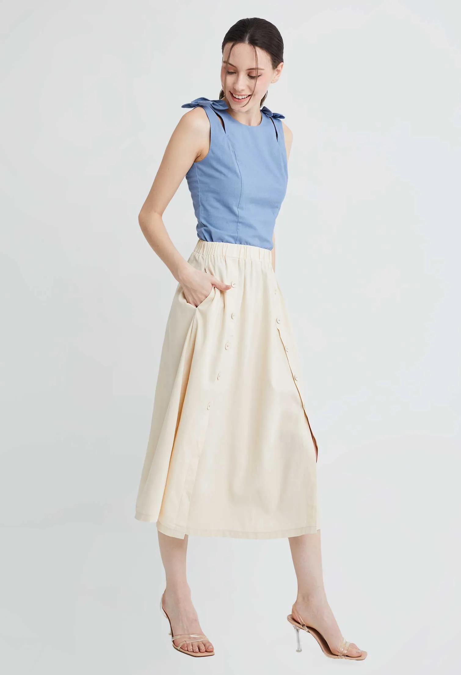 Flowy Linen Button Boho Skirt