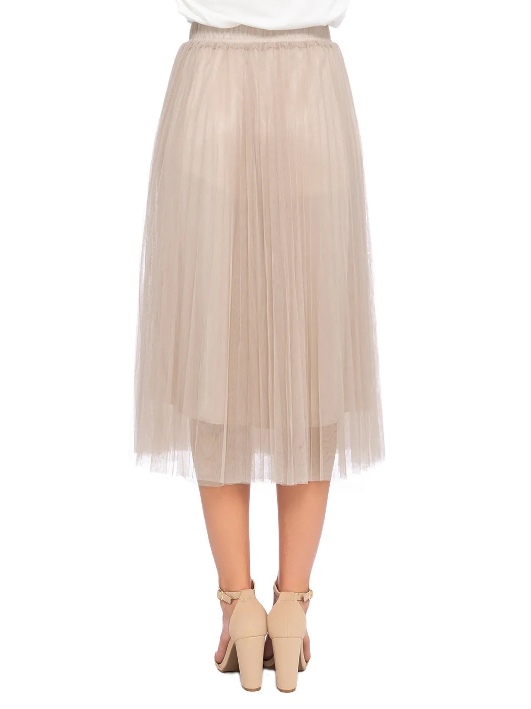 Flowy Tulle Pleated Midi Skirt