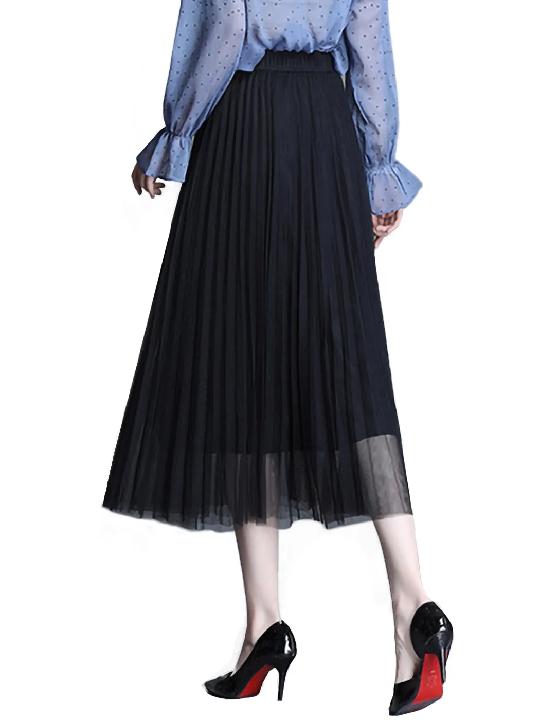 Flowy Tulle Pleated Midi Skirt