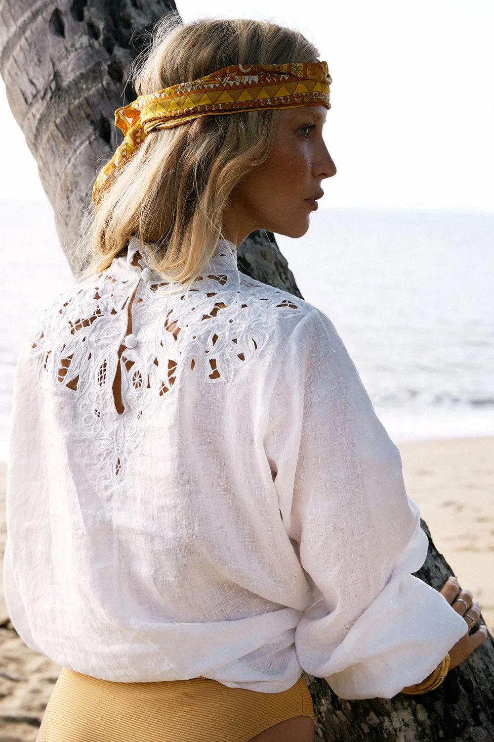 For The Roses Linen Cutwork Embroidered Blouse