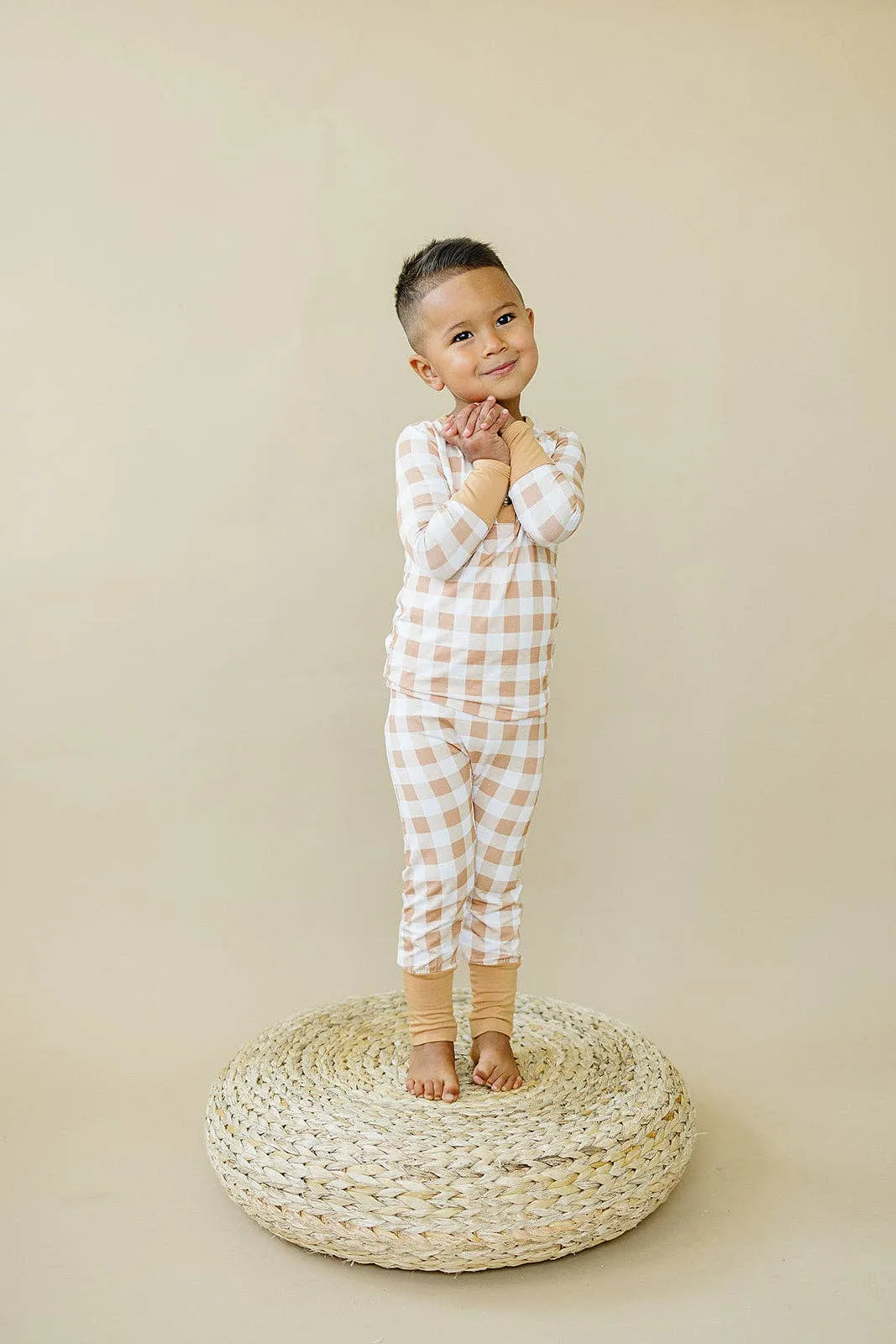 Golden Gingham 2pc Henley Bamboo Pajamas