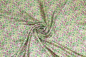 Green and Purple Ditsy Floral Silk Twill