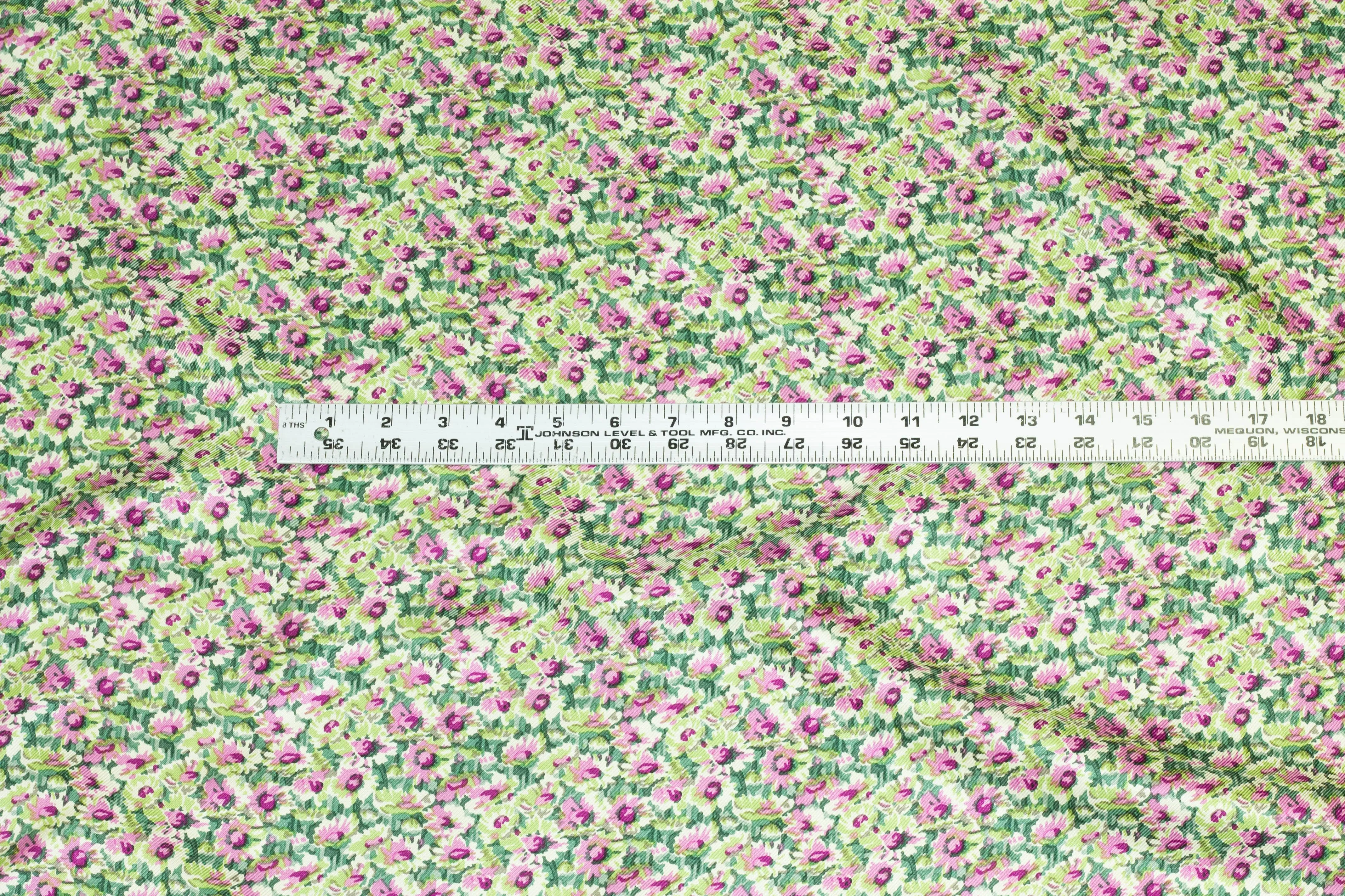 Green and Purple Ditsy Floral Silk Twill