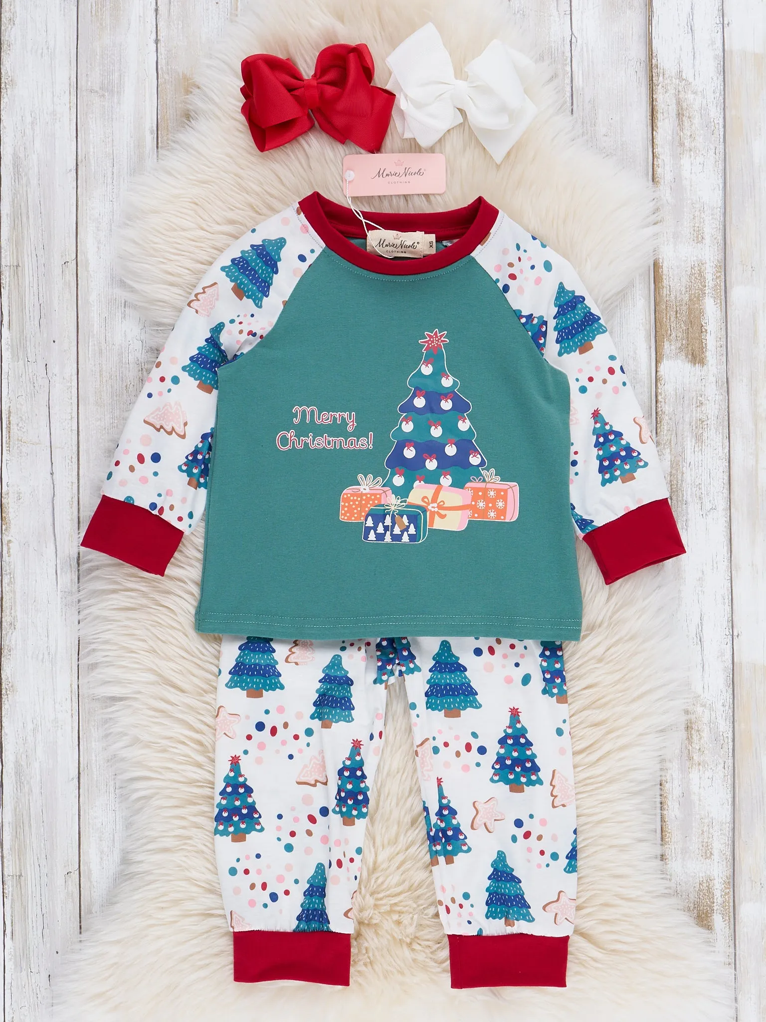 Green Christmas Tree Raglan Family Pajamas