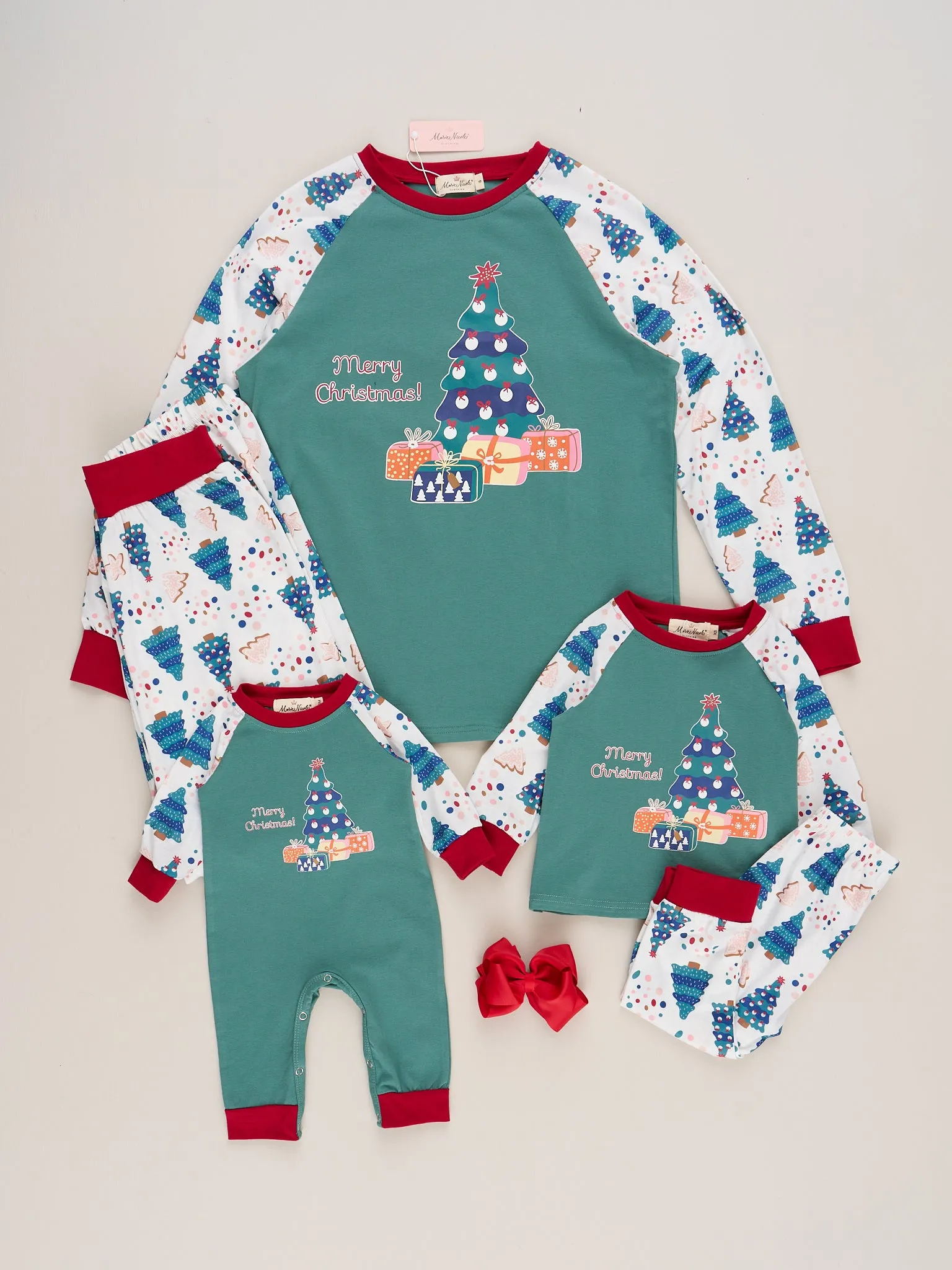 Green Christmas Tree Raglan Family Pajamas