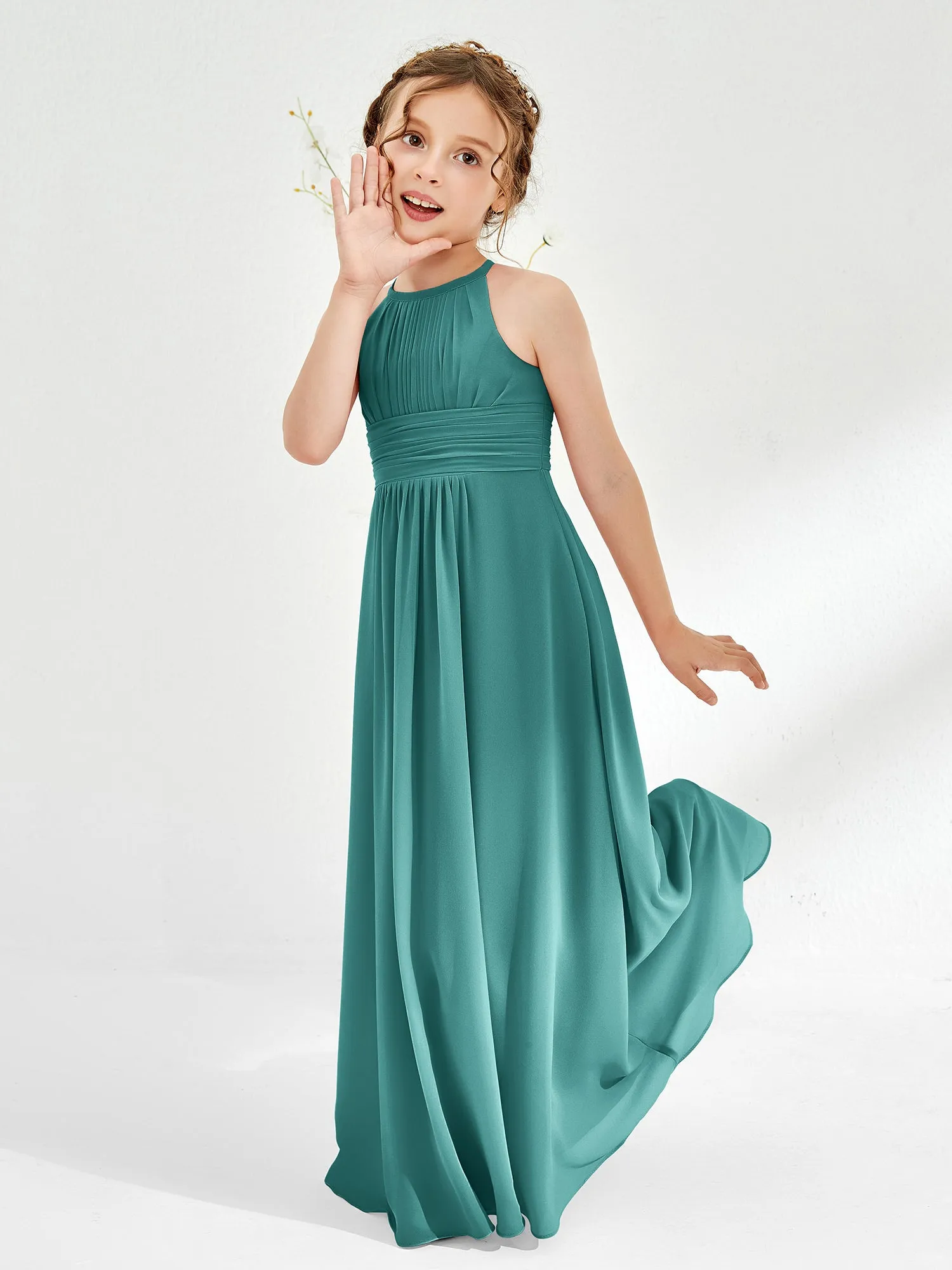 Halter Chiffon Junior Bridesmaid Dresses Jade