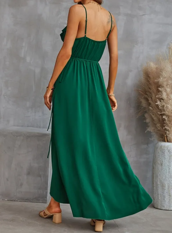 Holiday Suspender Solid Color Chiffon Dress