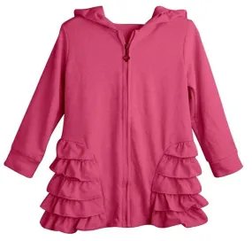 Hot Pink Girls Ruffle Zip Up Hood Cardigans