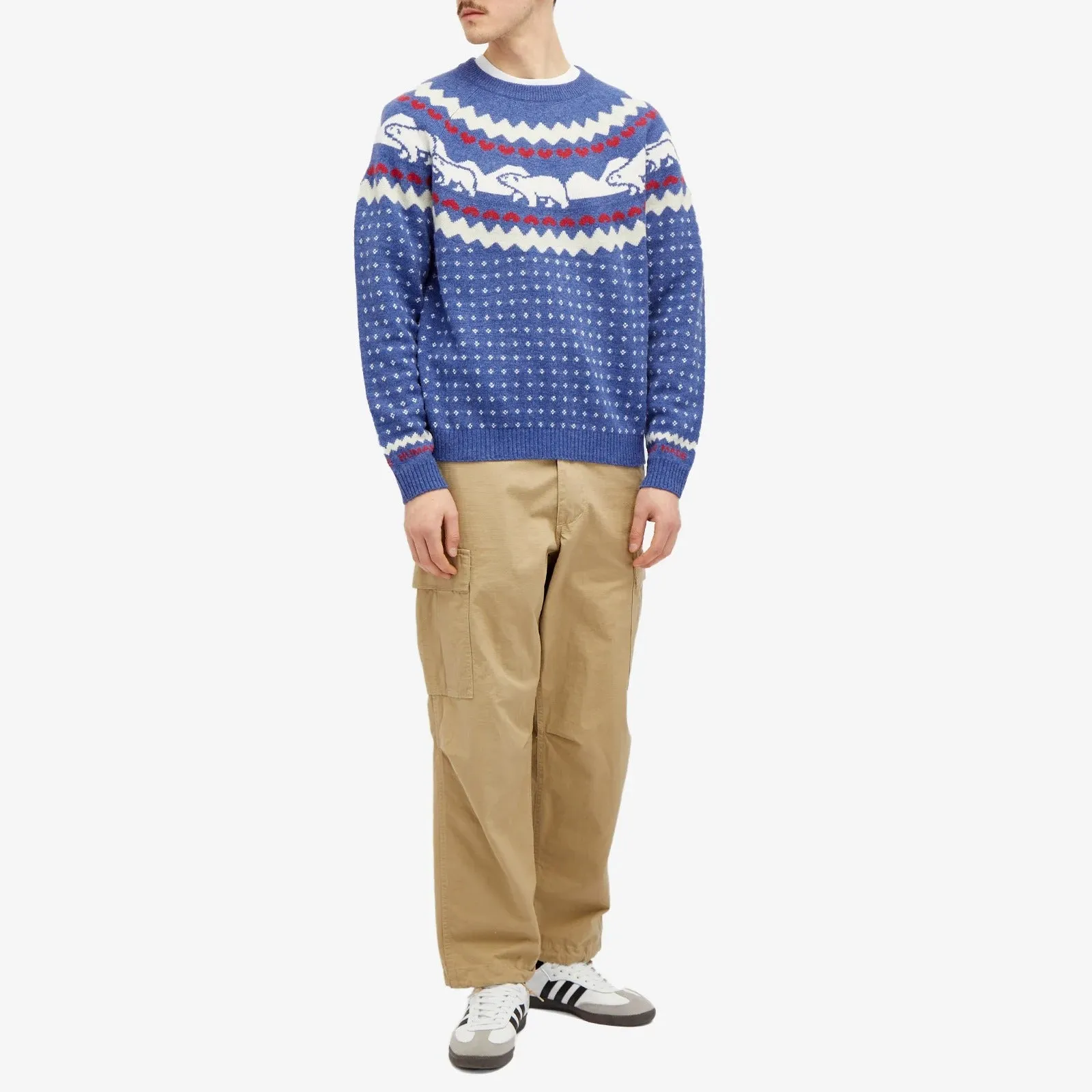 Human Made Nordic Jacquard Knit Jumper, blue/light grey/red