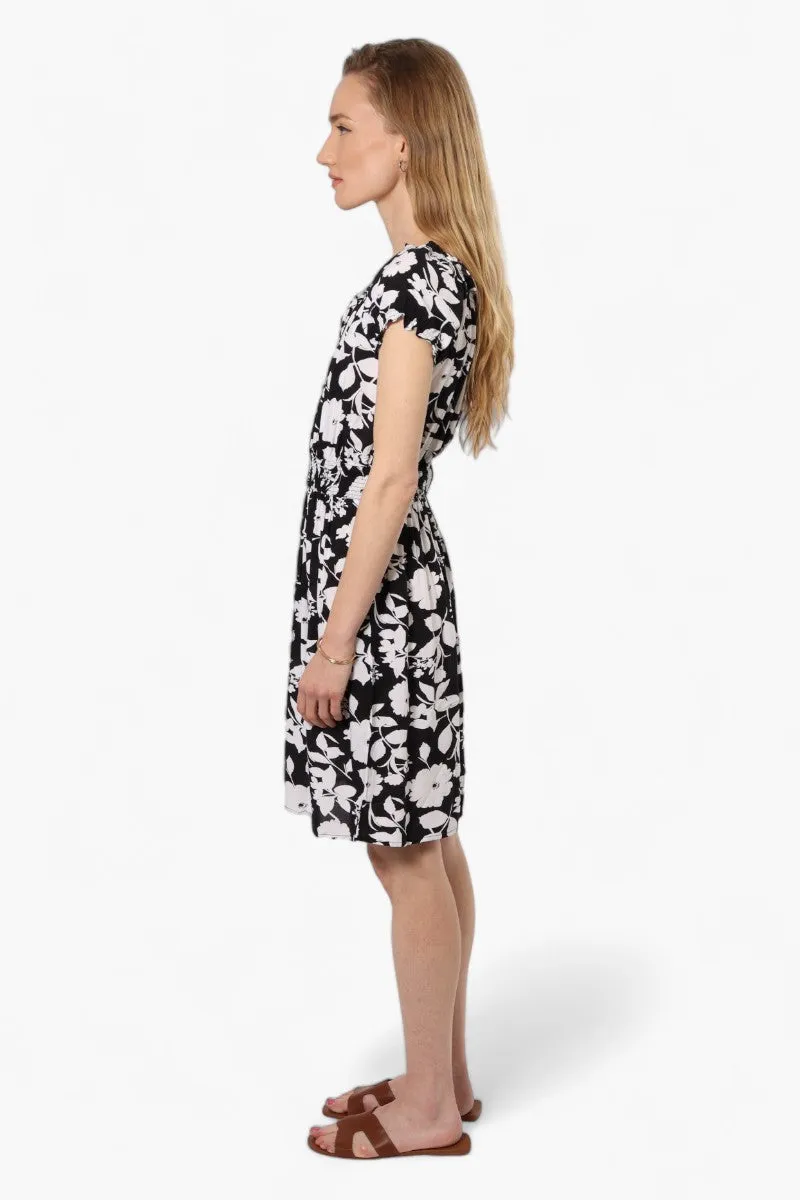 Impress Floral Cap Sleeve Day Dress - Black