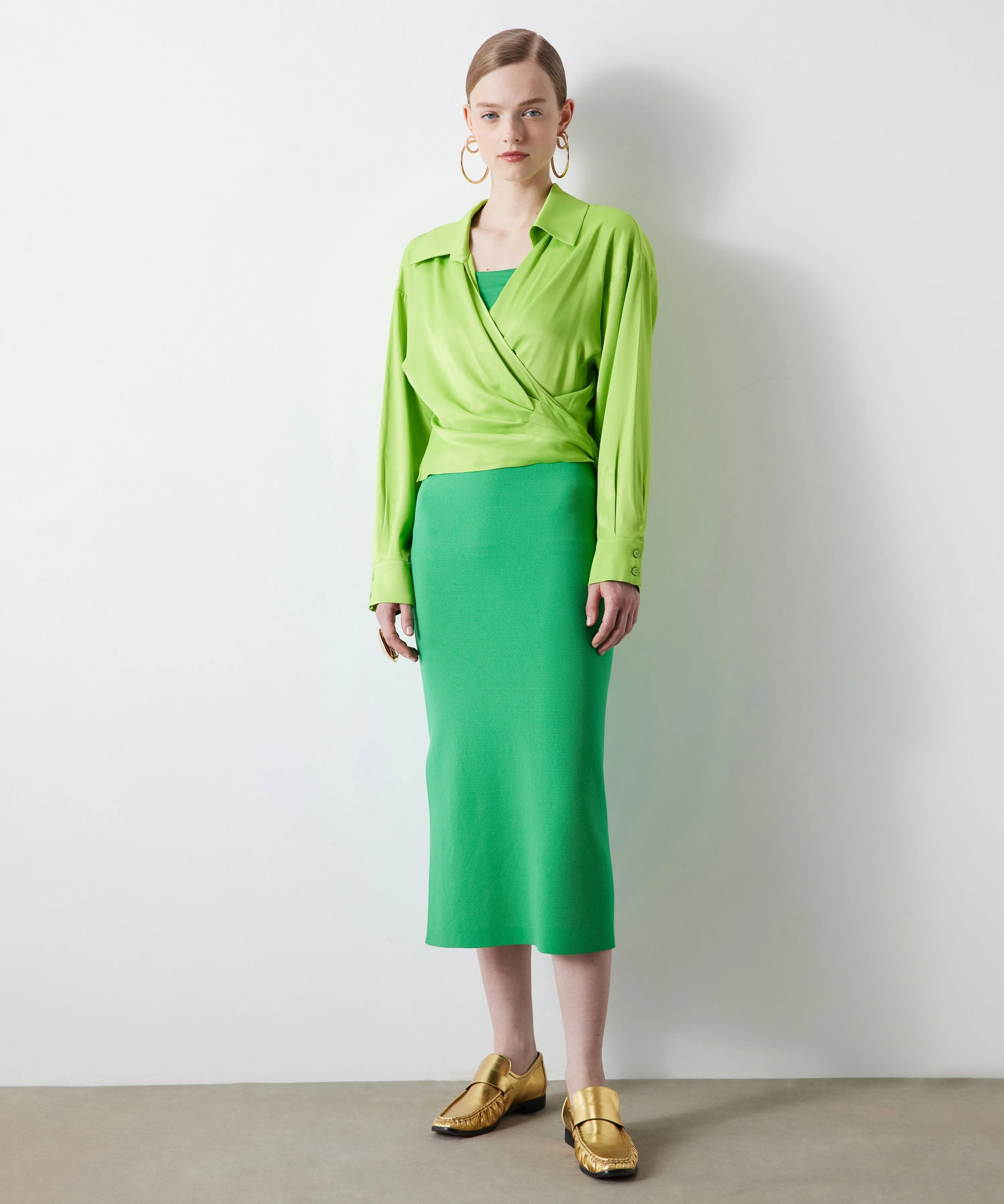 Ipekyol Solid Draped Detail Blouse Lime