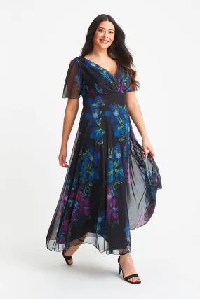 Isabelle Black Purple Teal Float Sleeve Maxi Dress