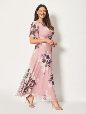 Isabelle Pink Blush Print Float Sleeve Maxi Dress