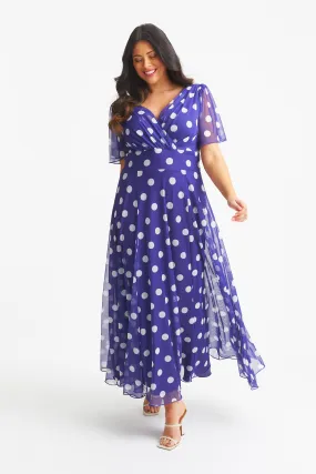 Isabelle Purple Lollidot Print Float Sleeve Maxi Dress