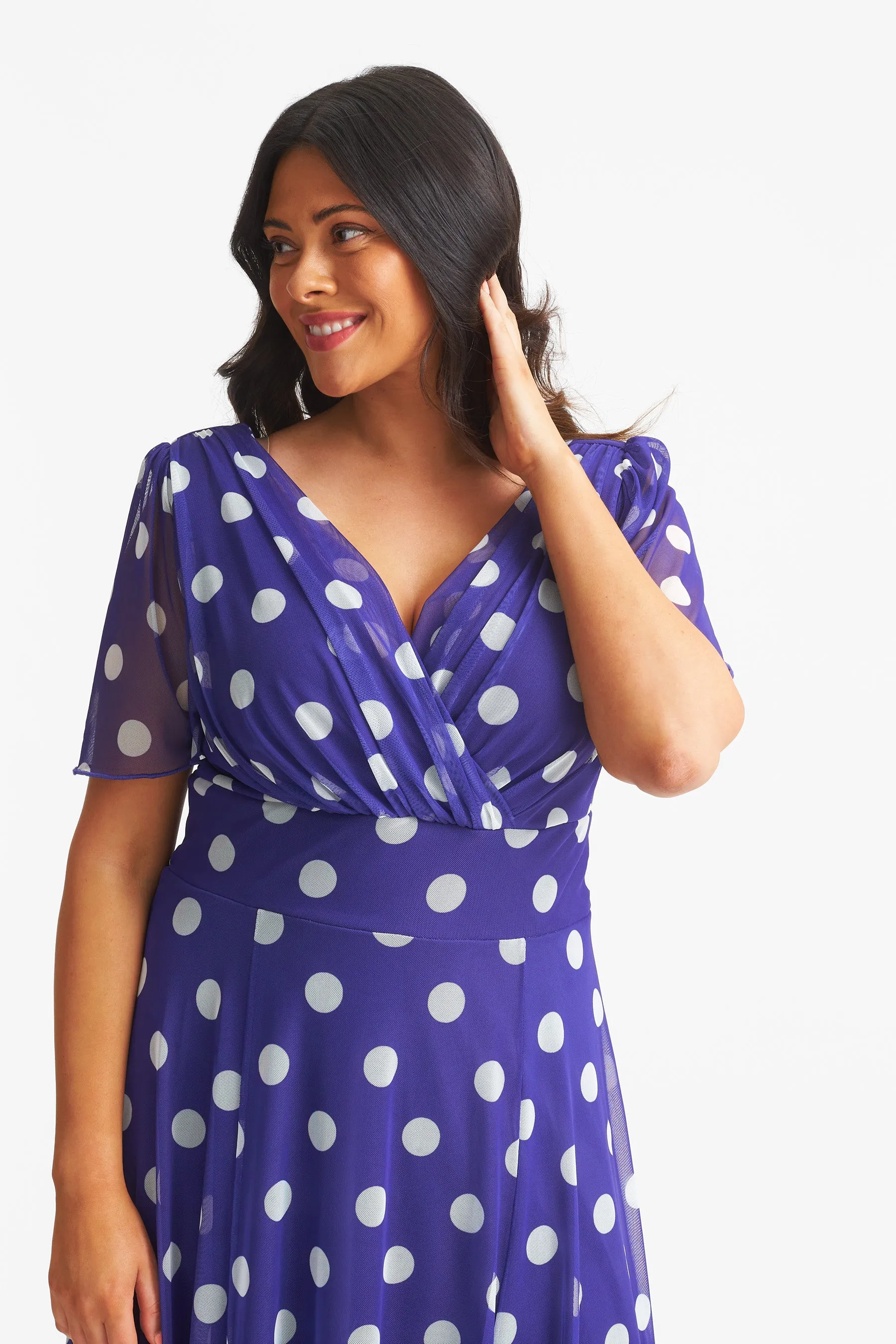 Isabelle Purple Lollidot Print Float Sleeve Maxi Dress