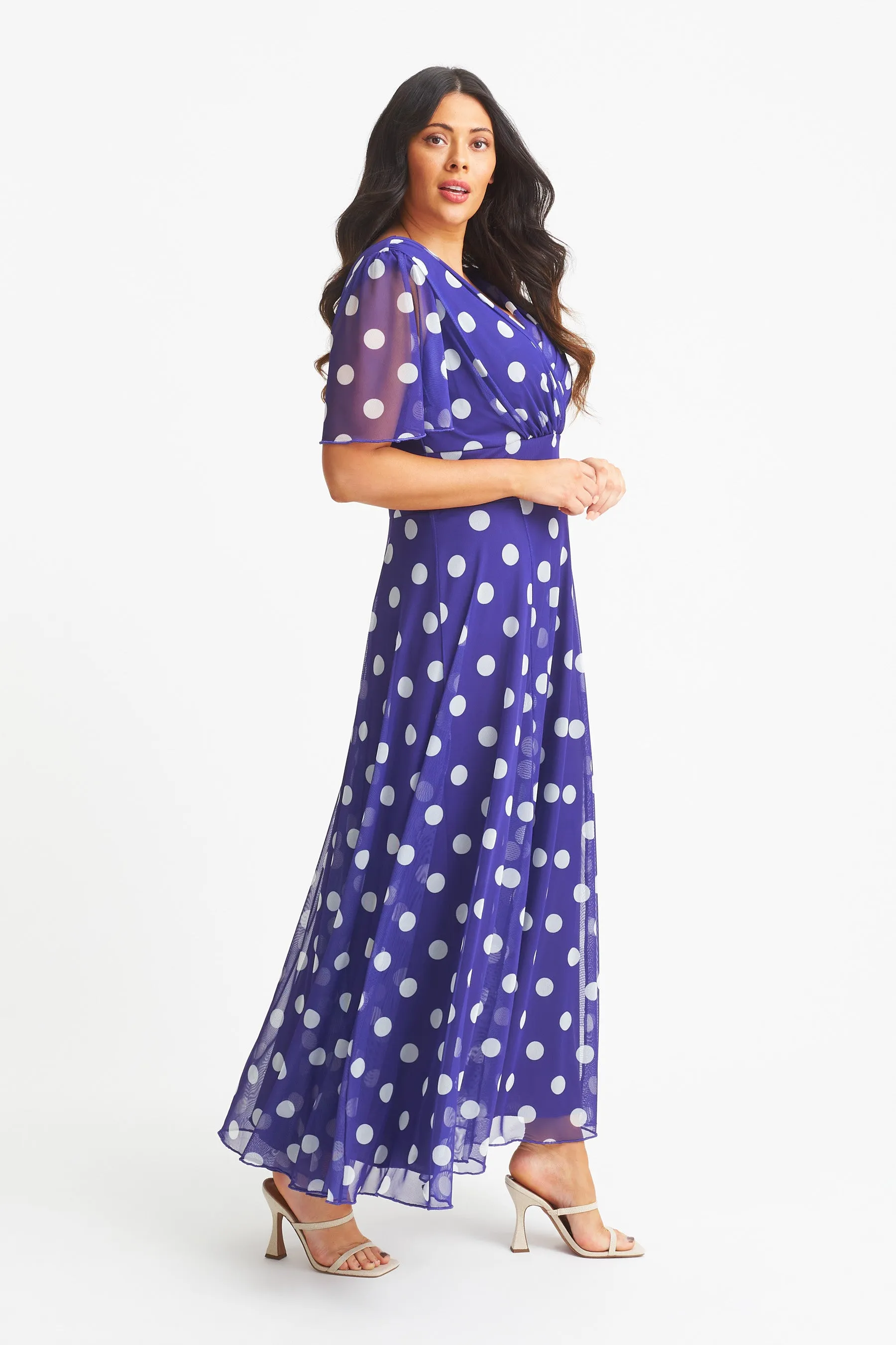 Isabelle Purple Lollidot Print Float Sleeve Maxi Dress